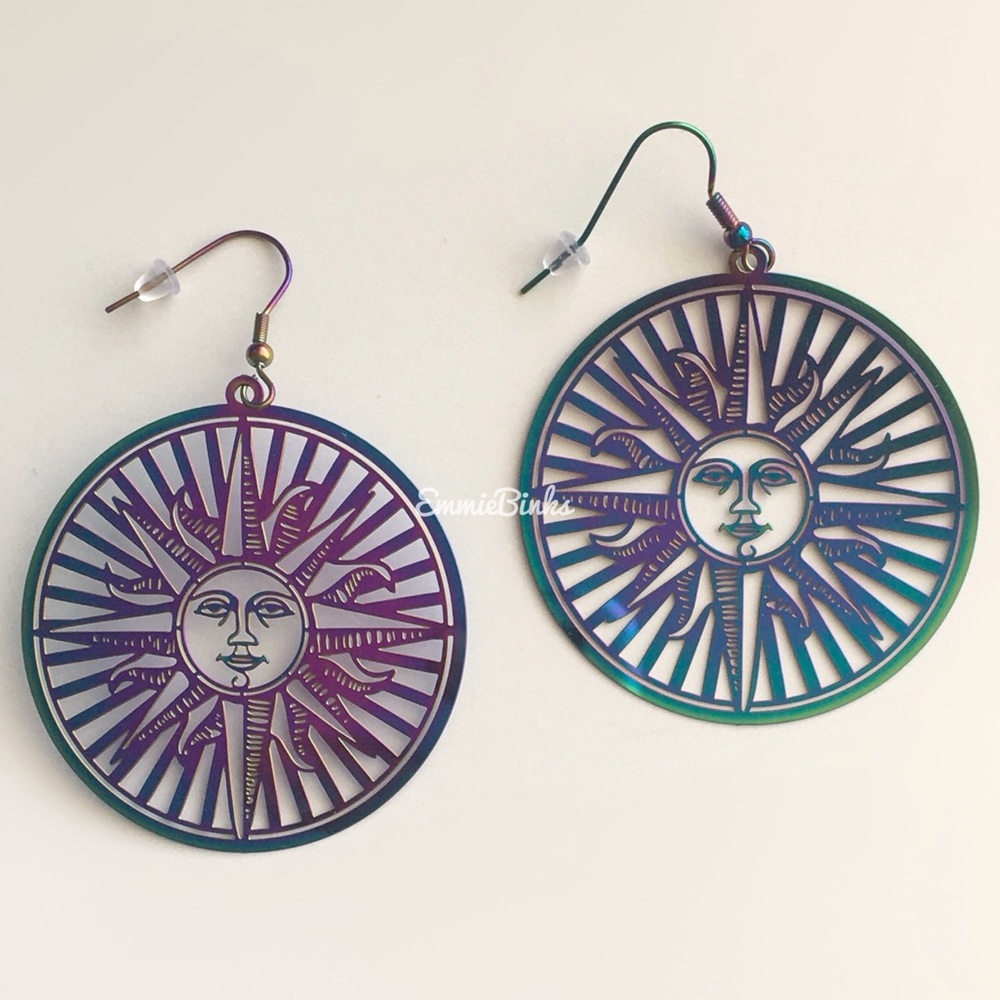 ✨3for$38 New FP Stainless Steel Rainbow Oil Slick Boho Sun Statement Earrings - Picture 7 of 16